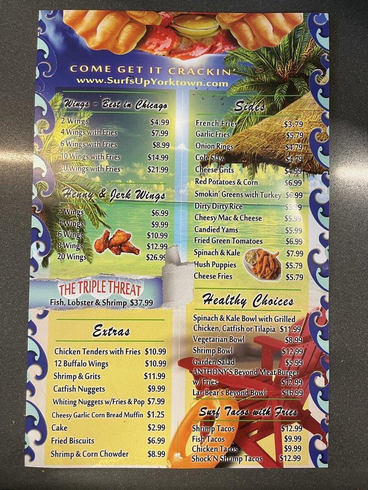Menu at Surf’s Up, Lombard
