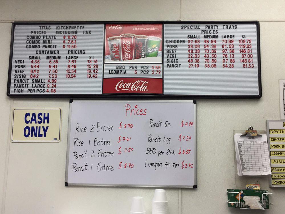 Menu at Tita's restaurant, National City