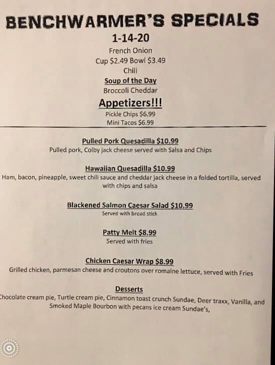 Menu at Bench Warmers Sports Bar & Grill, Sandusky