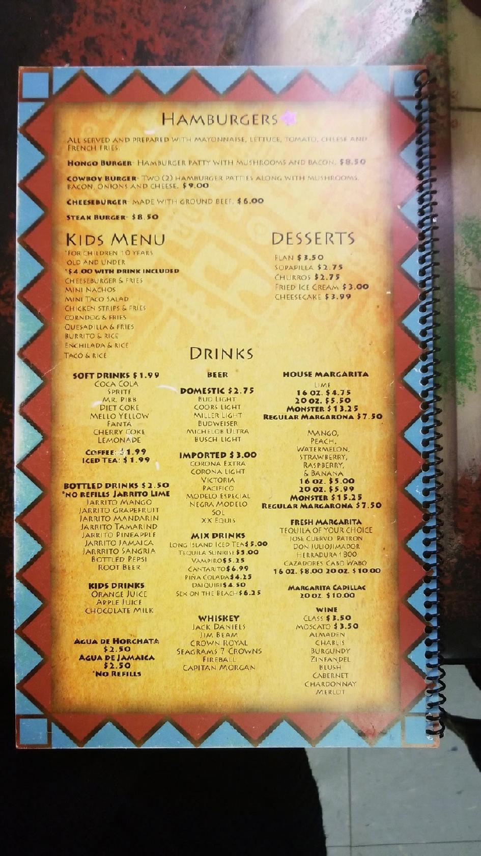 Menu at El Vago Mexican Restaurant, Corydon