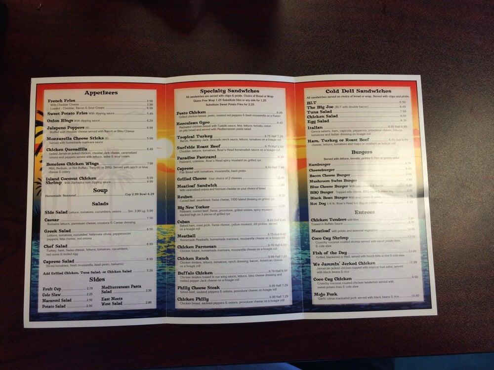 Carta del restaurante Paradise Deli & Grill, Cabo Coral, Surfside Blvd