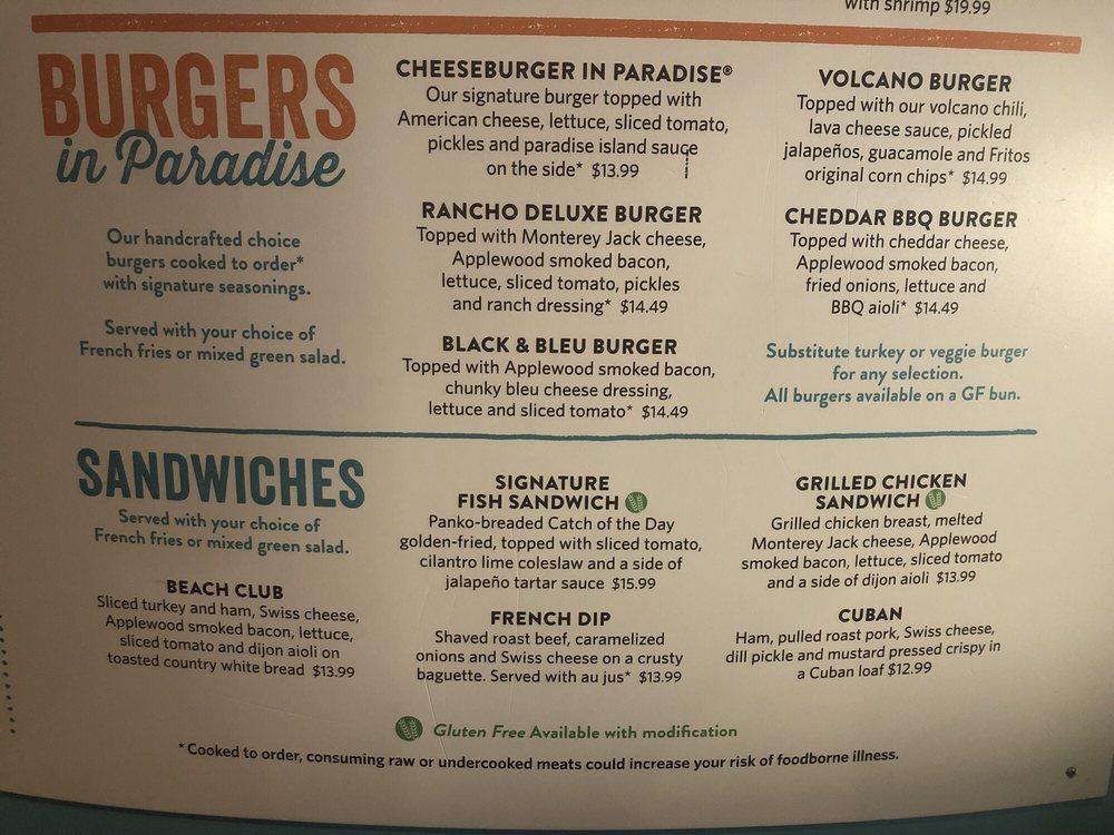Menu at Margaritaville Resort Biloxi pub & bar, Biloxi