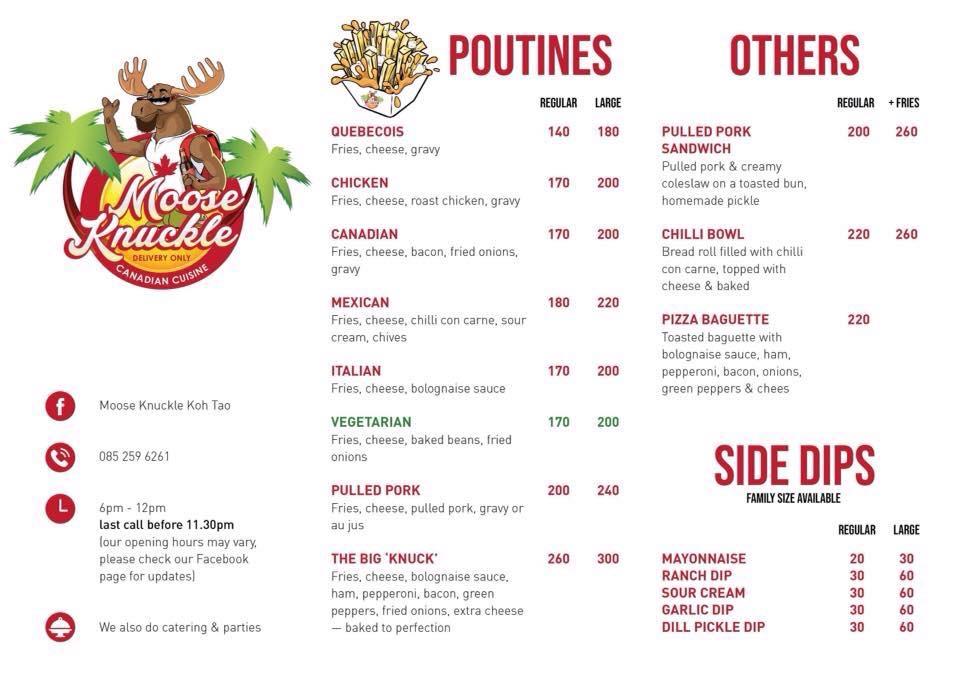Menu at Moose Knuckle Koh Tao restaurant, Ko Tao