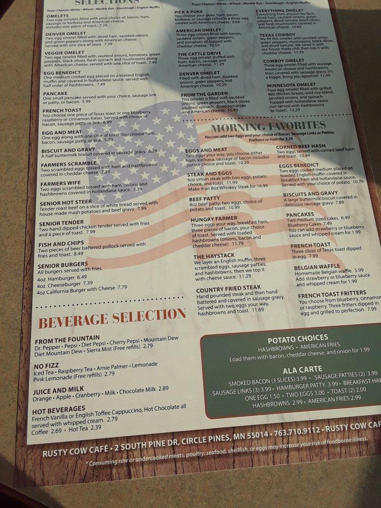 Menu at Rusty Cow Family Restaurant, Circle Pines