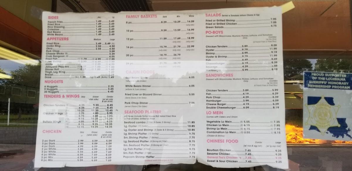 Menu at Cajun Fried Chicken & Seafood restaurant, Saint Martinville