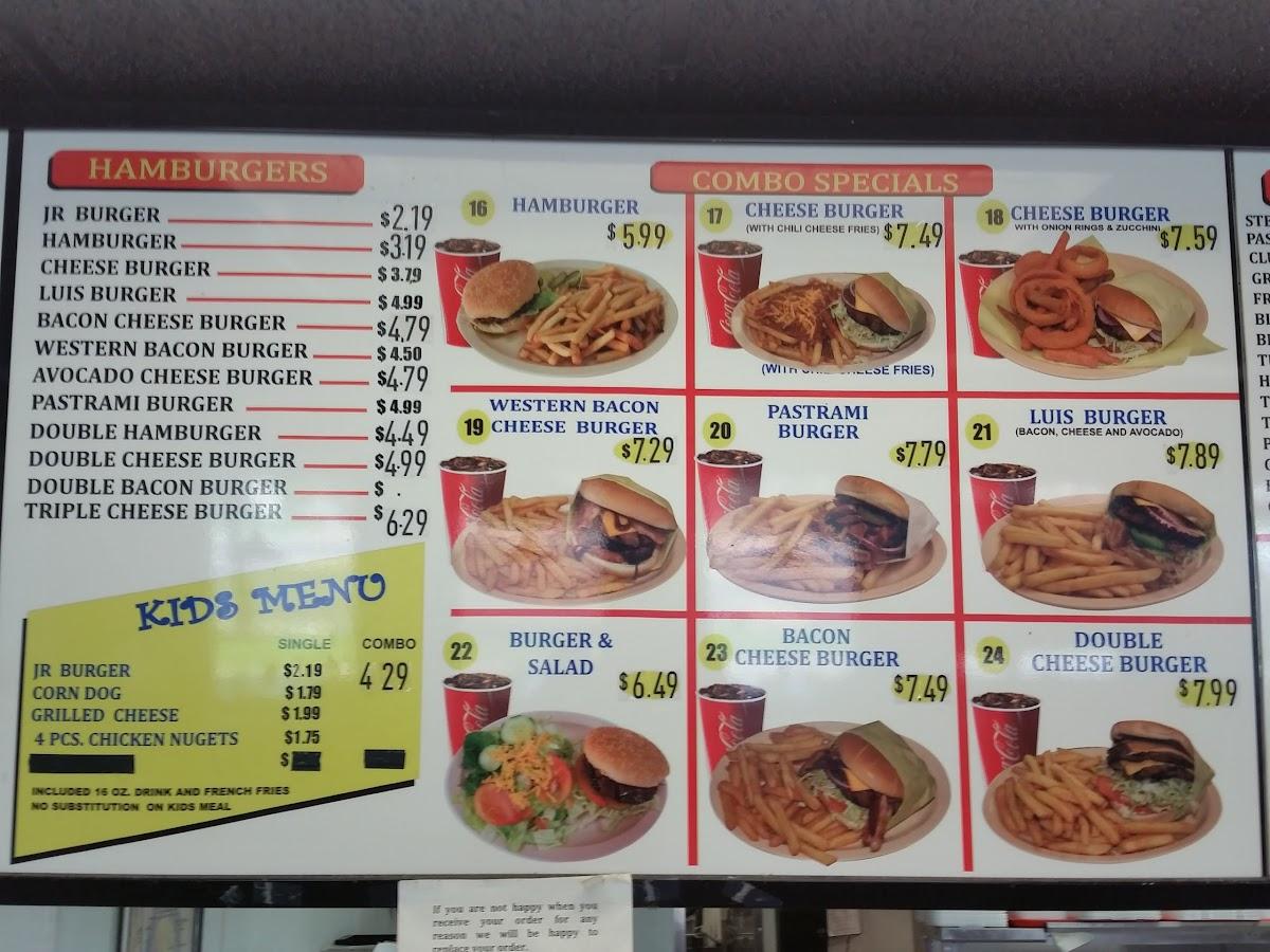 Menu at Luis Burgers restaurant, Bakersfield