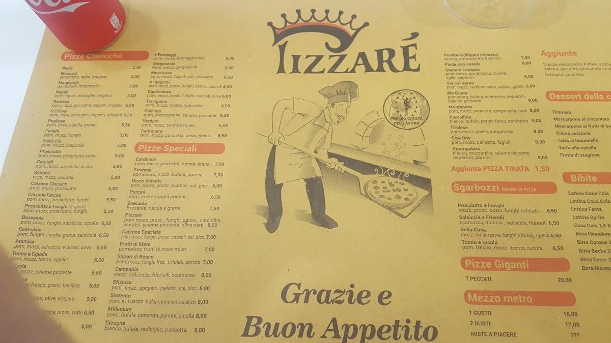 Menu di Pizzarè 