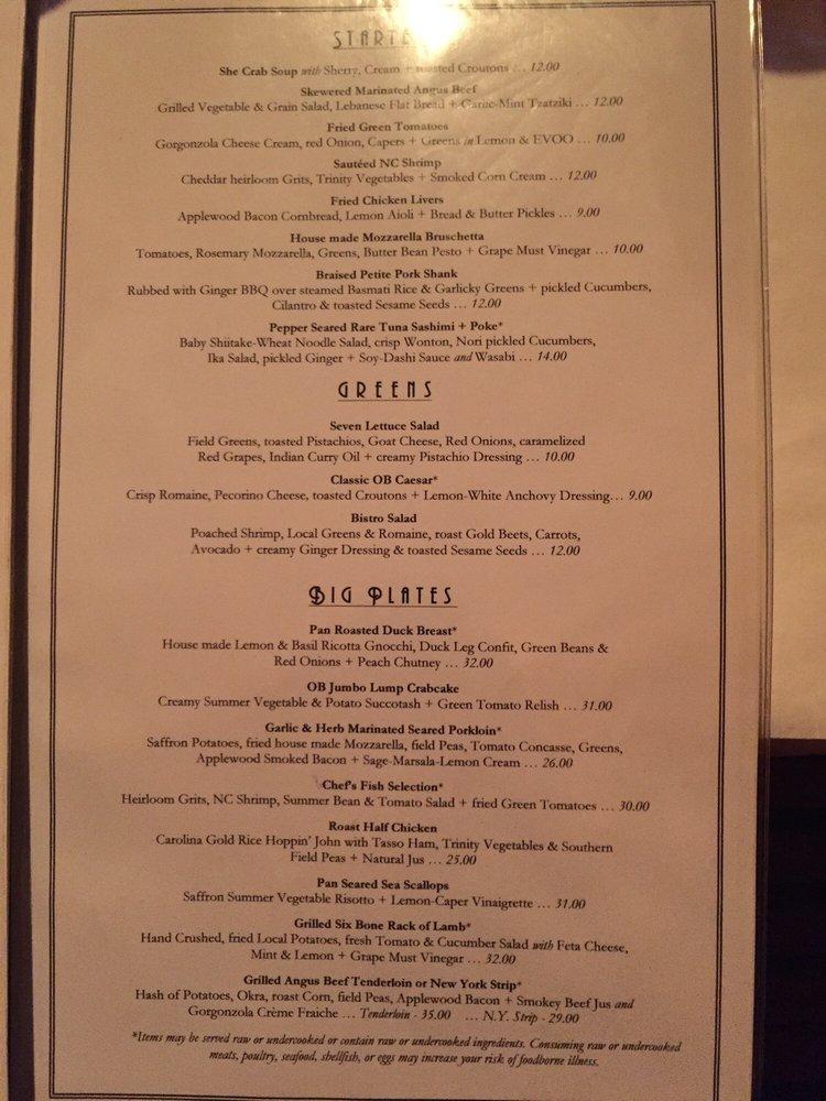 Menu at Ocean Boulevard Bistro and Martini Bar, Kitty Hawk