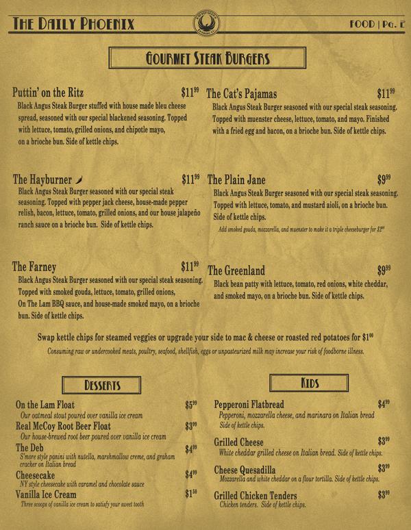 Menu at Parkersburg Brewing Co. pub & bar, Parkersburg