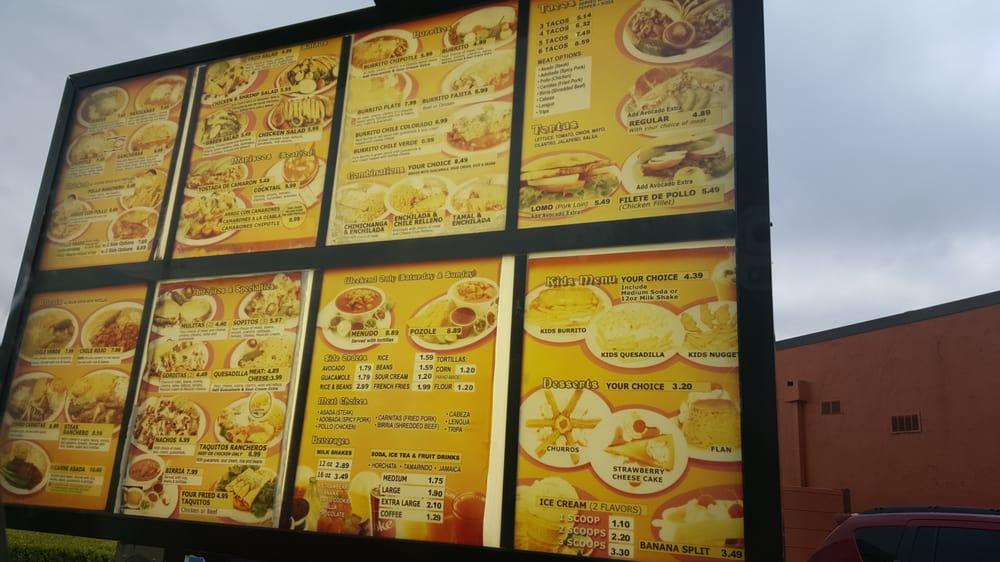 Menu at Taqueria El Sabor restaurant, Tacoma, S Mildred St