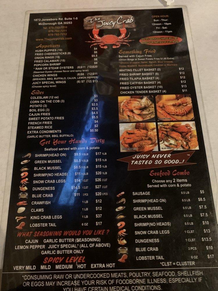 Menu at The Juicy Crab McDonough pub & bar, McDonough