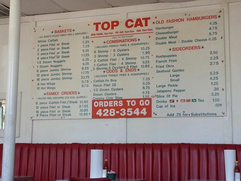 Menu at Top Cat Seafood Restaurant, Dallas, hatcher street
