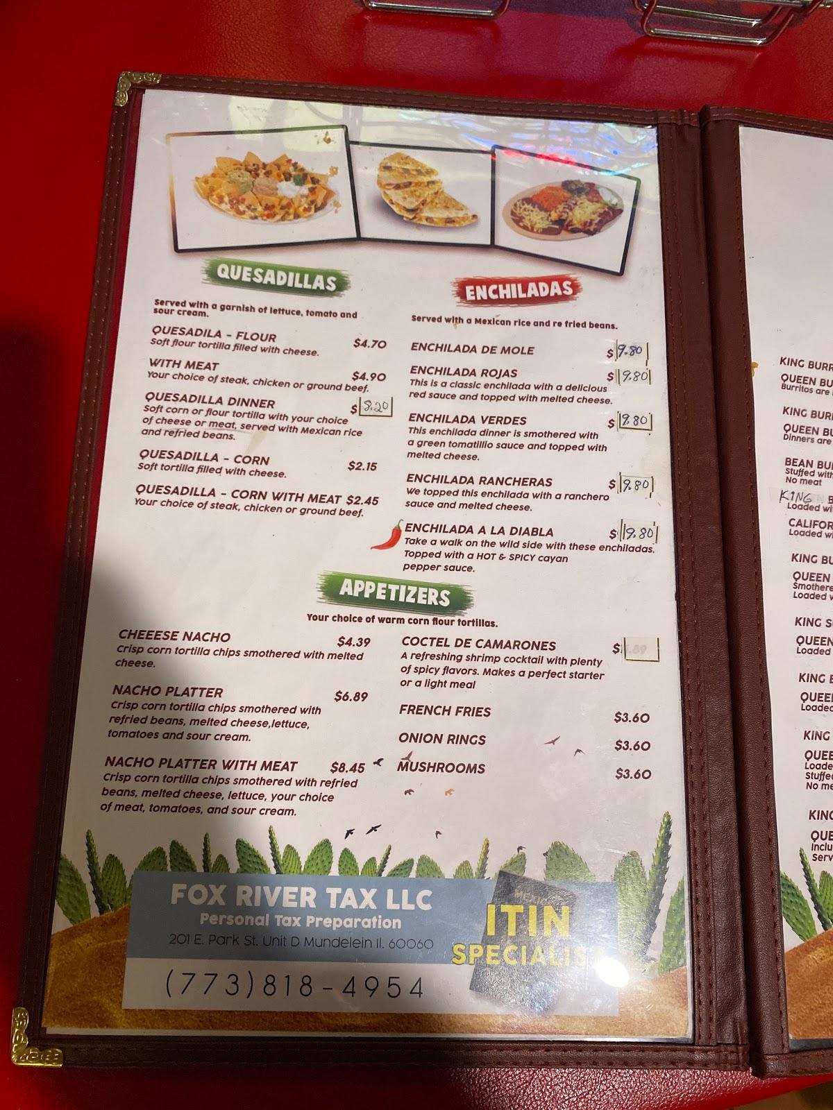 Menu at Taco & Burrito Express restaurant, Mundelein, 410 E Hawley St