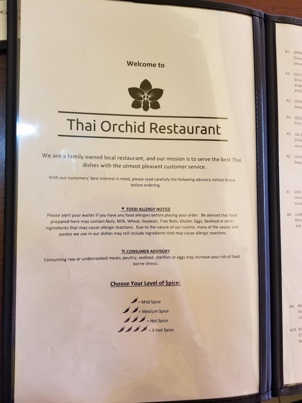Menu at Thai Orchid Restaurant, Eau Claire