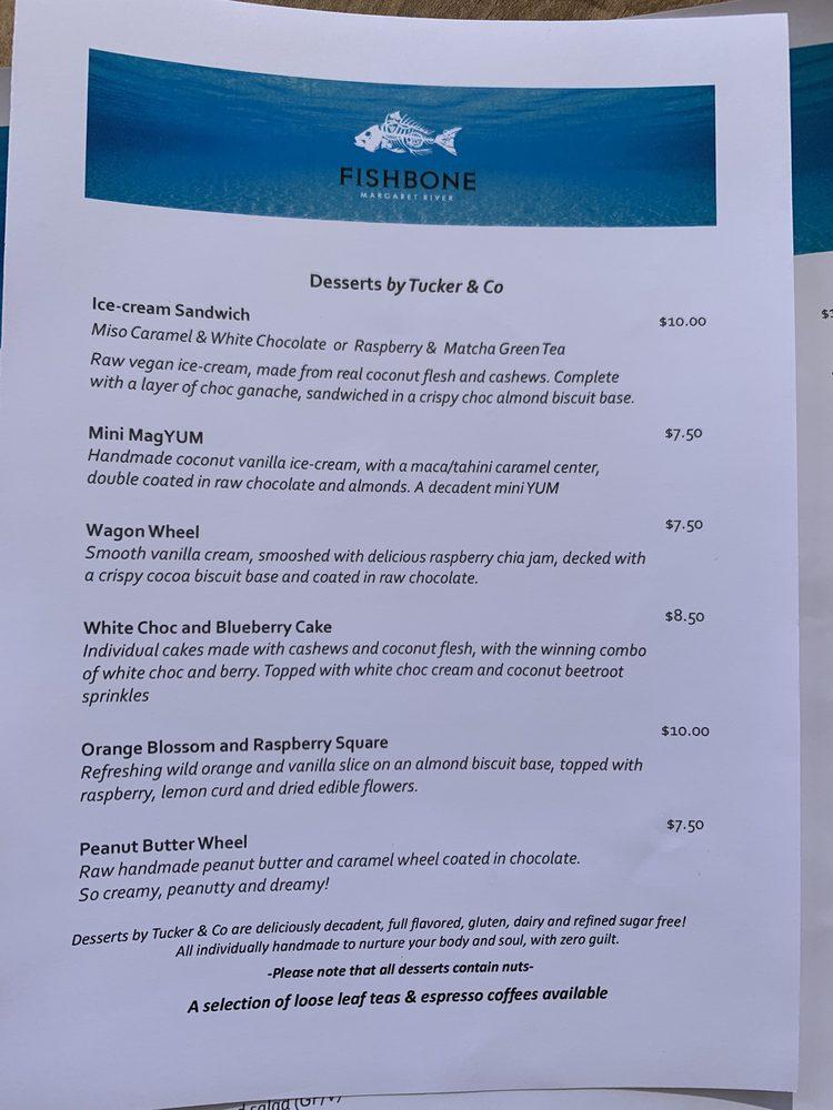 Menu at Fishbone Wines restaurant, Cowaramup