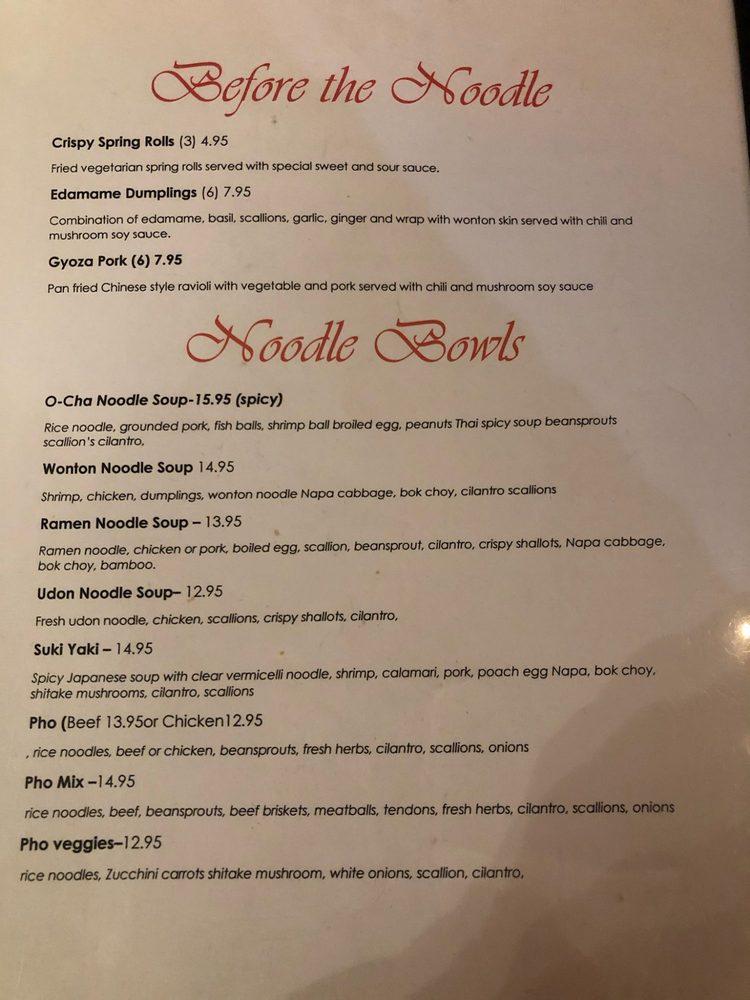 Menu at OCha Noodle Cafe, Beaufort