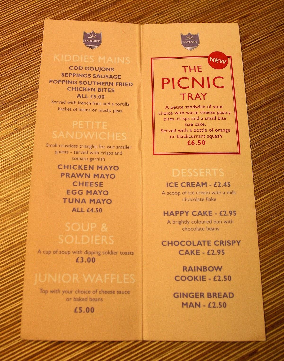 Menu at Twyfords Cafe, Beccles