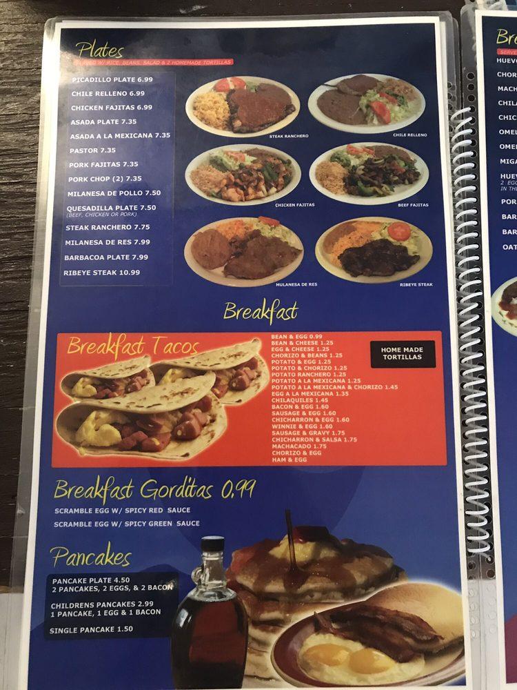 Menu at la luna azul mexican restaurant, San Antonio
