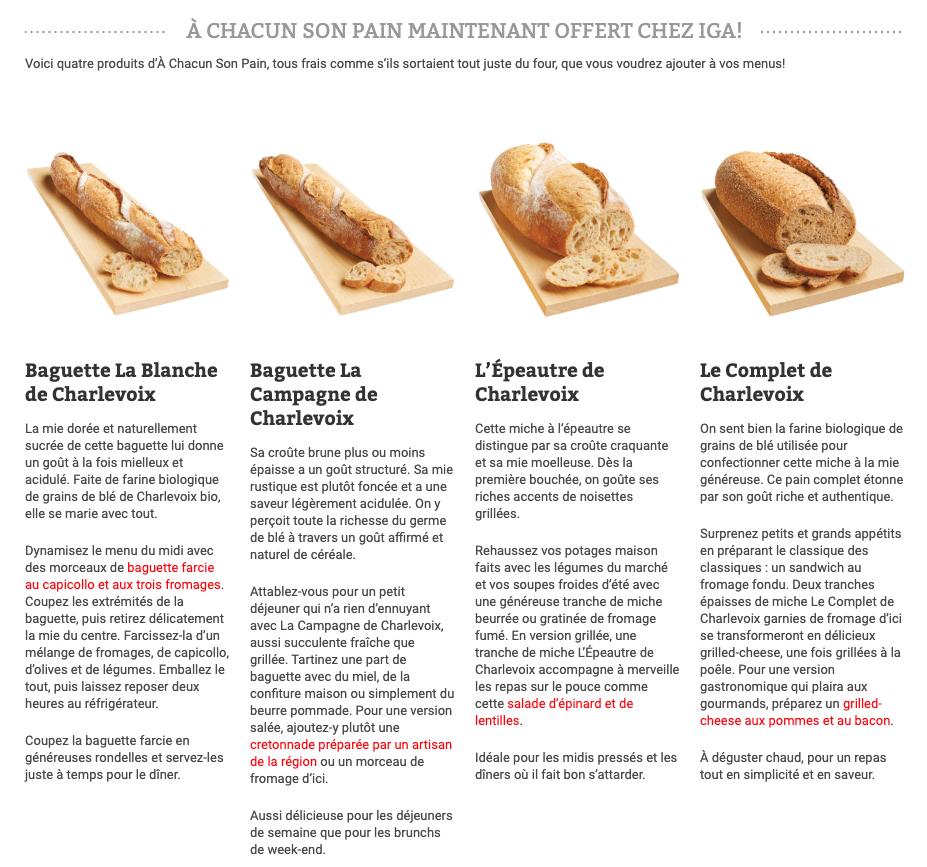 Carta de Boulangerie À Chacun Son Pain BaieStPaul, BaieSaintPaul