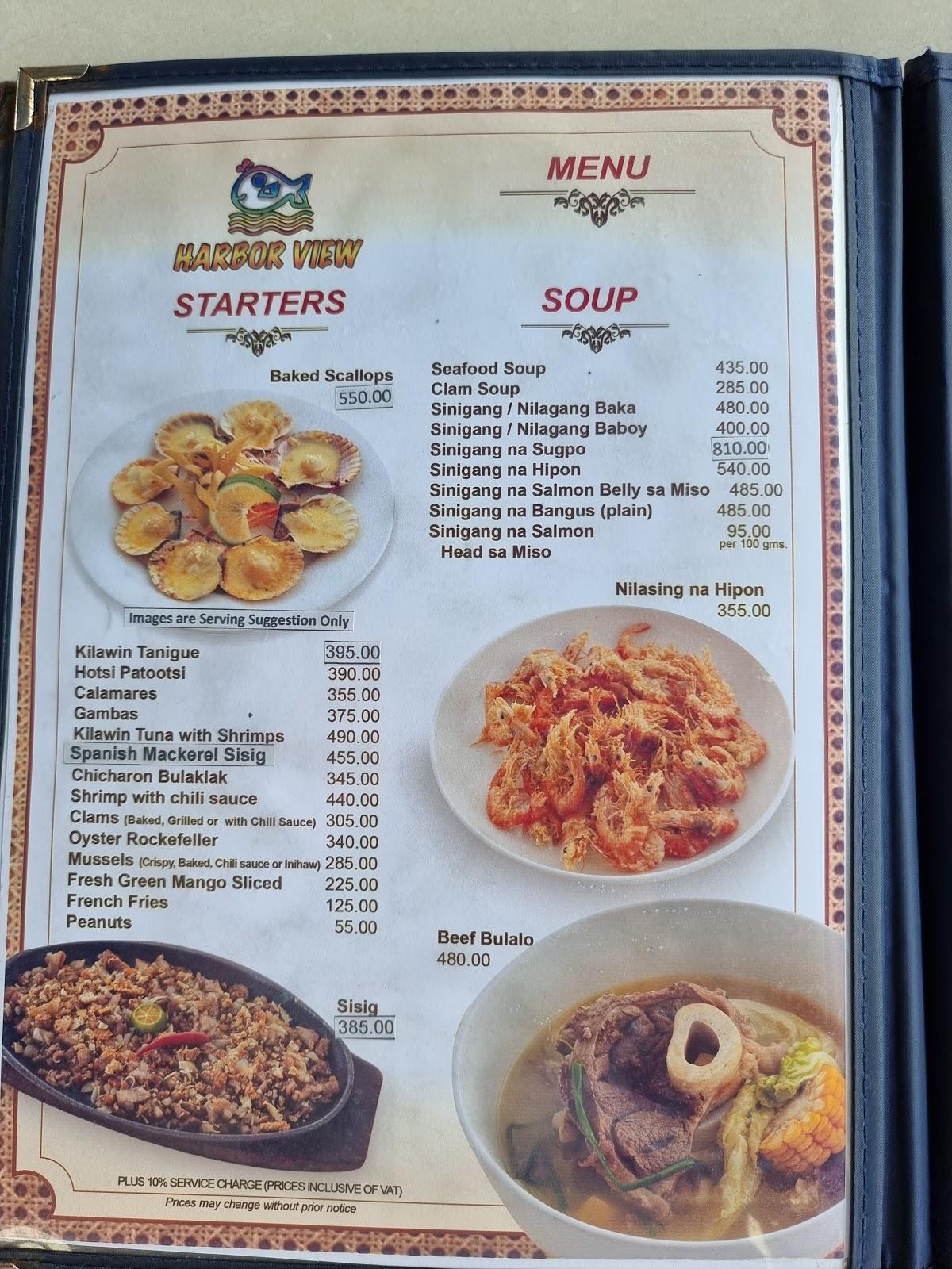 Menu at Harbor View Restaurant, Manila, South Dr