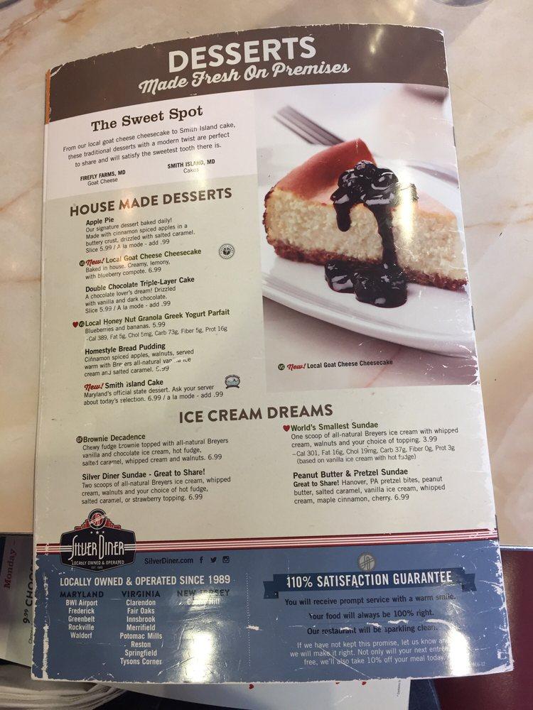 Menu at Silver Diner restaurant, Rockville, Rockville Pike