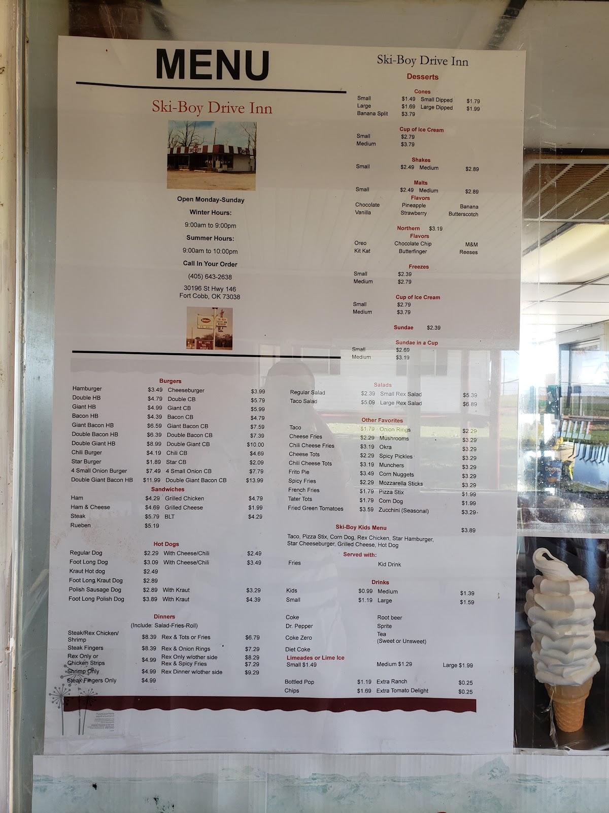 Menu at SkiBoy Drive Inn restaurant, Fort Cobb