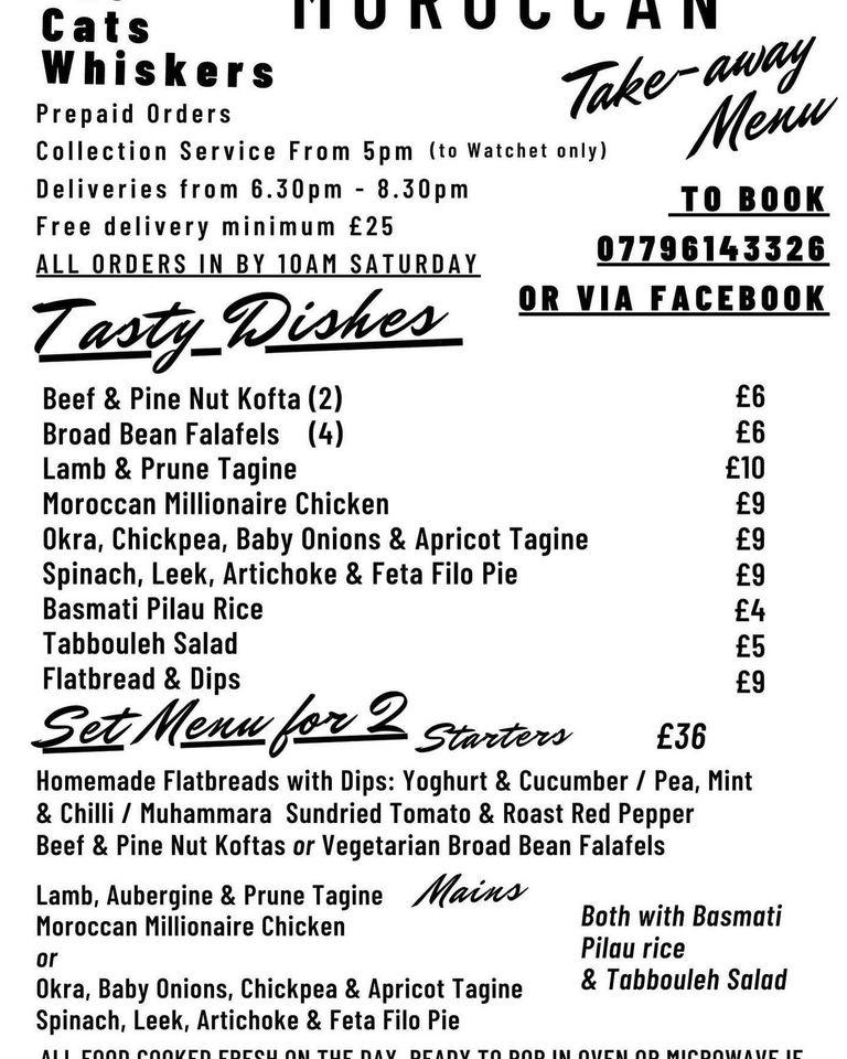 Menu at The Cat’s Whisker restaurant, Watchet