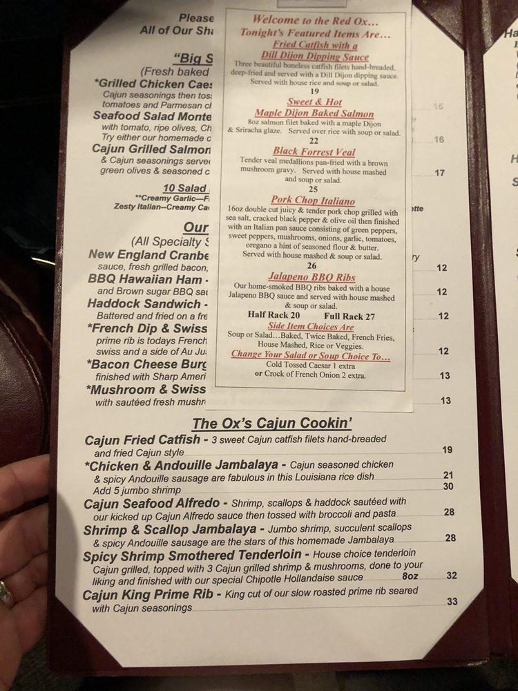 Menu at Red Ox steakhouse, Appleton