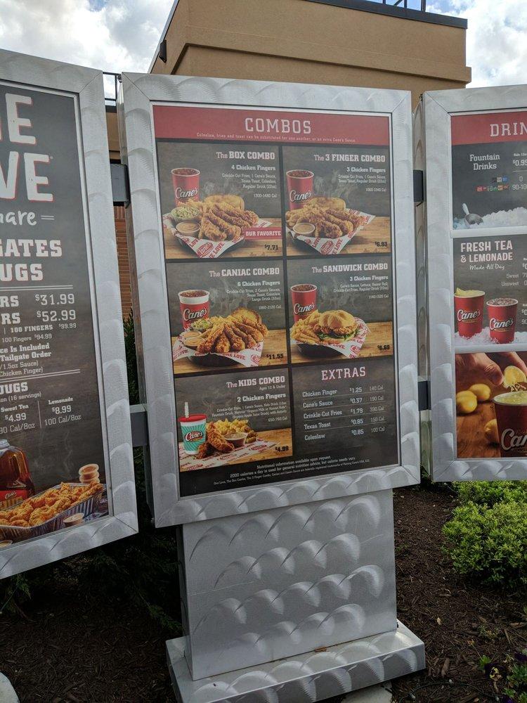 Carta de comida rápida Raising Cane's Chicken Fingers, Friendswood, Bay