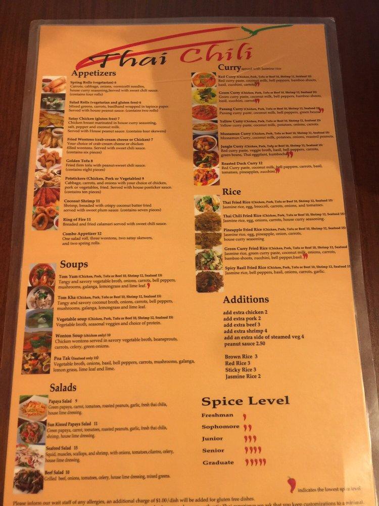 Menu at Thai Chili restaurant, Corvallis