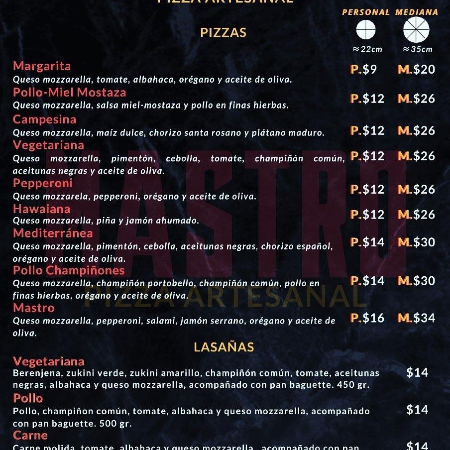 Menu at Mastro - Pizza Artesanal restaurant, Bogotá