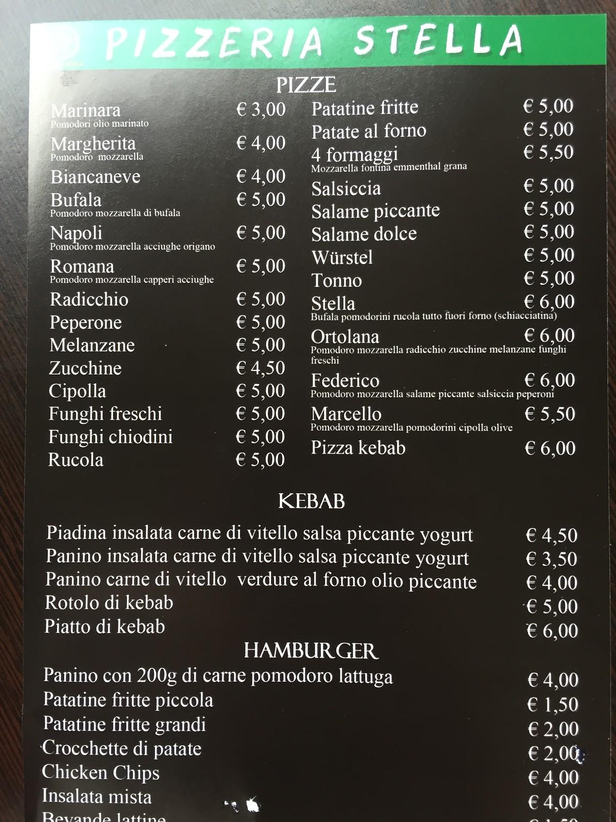 Menu at Pizzeria Stella Kebab, Ravenna