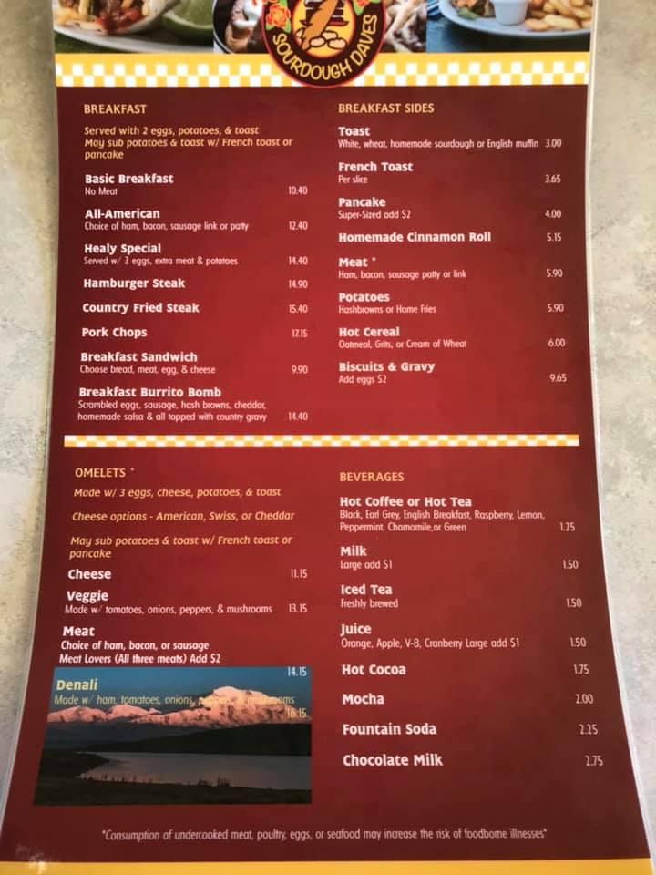 Menu at Rose's Cafe, Healy