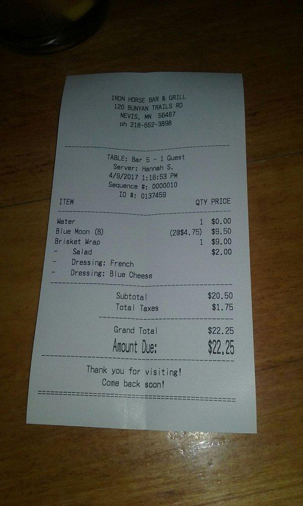 Menu at Iron Horse Bar & Grill, Nevis