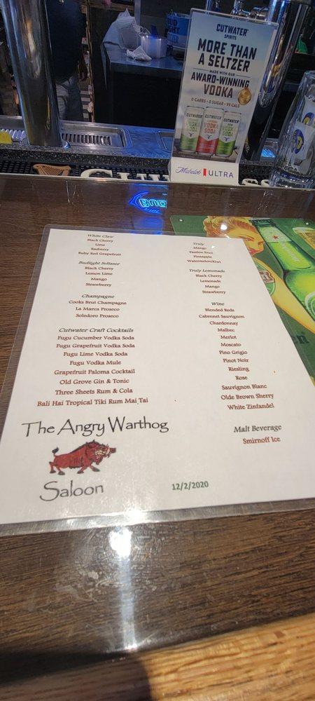 Menu at The Angry Warthog Saloon pub & bar, Cooper City