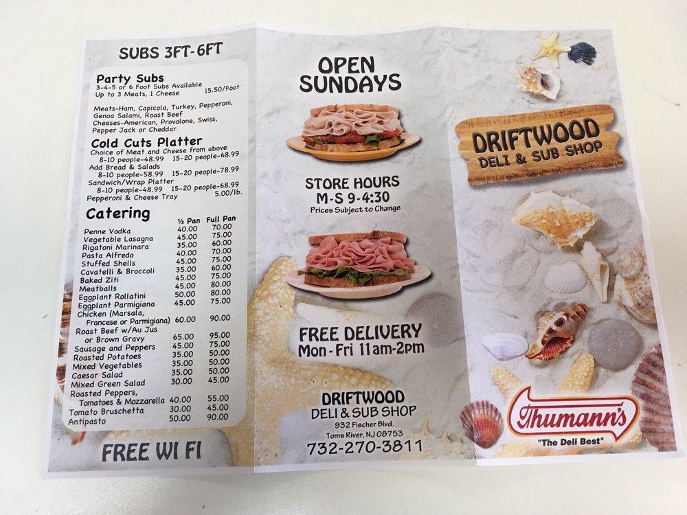 Menu at Driftwood Deli & Sub Shop restaurant, Toms River
