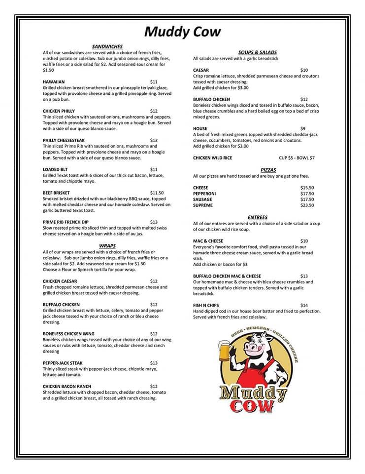 Menu at Muddy Cow - Cottage Grove pub & bar, Cottage Grove