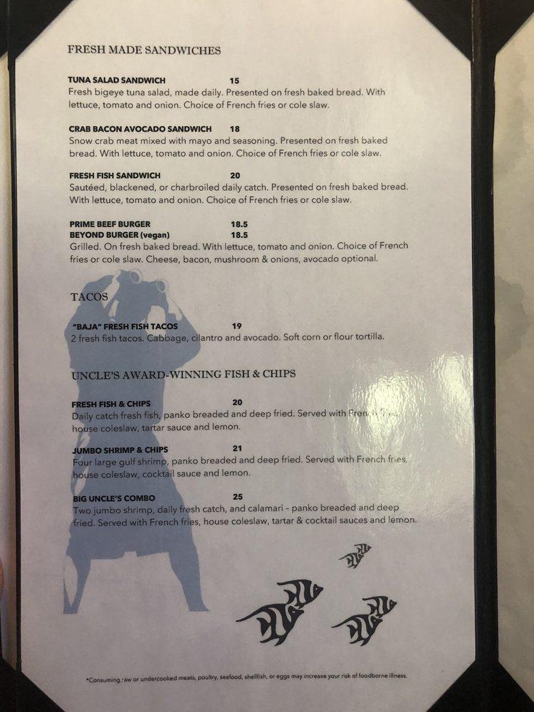 Menu at *PIER 38 LOCATION CLOSED PERMANENTLY* Uncle's Fish Market