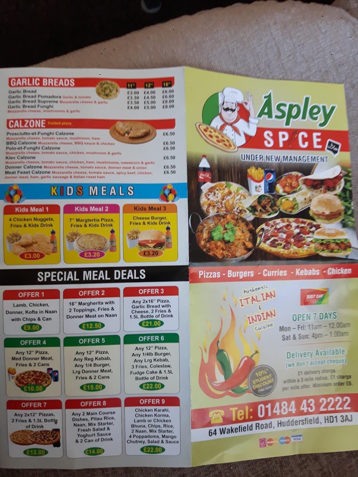 Menu at Aspley Spice restaurant, Huddersfield