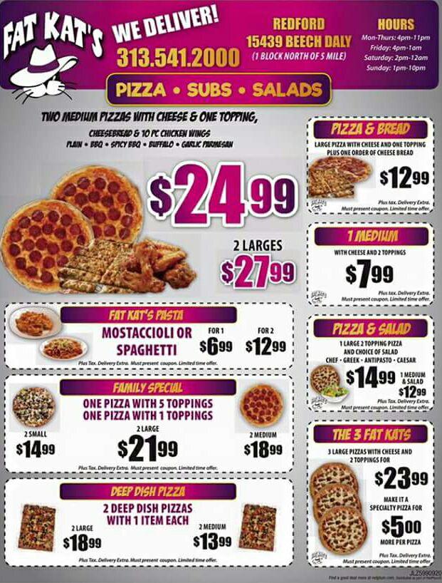 Menu at Fat Kats Pizza pizzeria, Redford Charter Township, Beech Daly