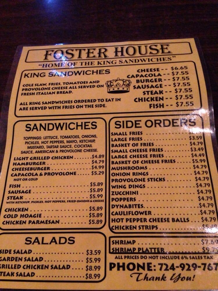 Menu at Foster House II pub & bar, Belle Vernon, One Cook Rd