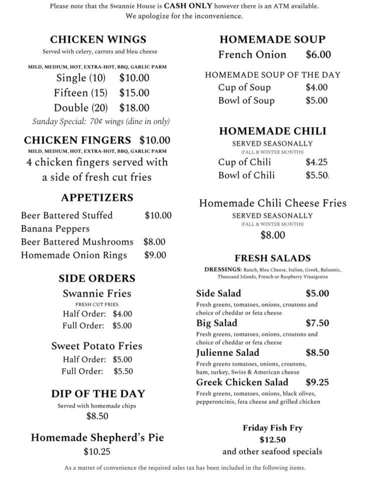 Menu at Swannie House pub & bar, Buffalo