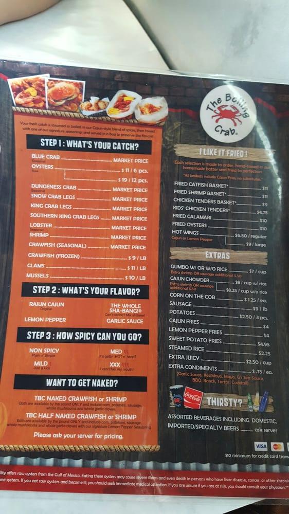 Menu at The Boiling Crab restaurant, San Jose, 71 Curtner Ave Suite 20