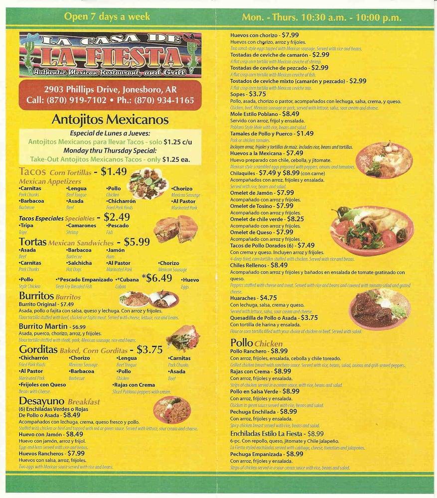 Menu at La Fiesta restaurant, Jonesboro