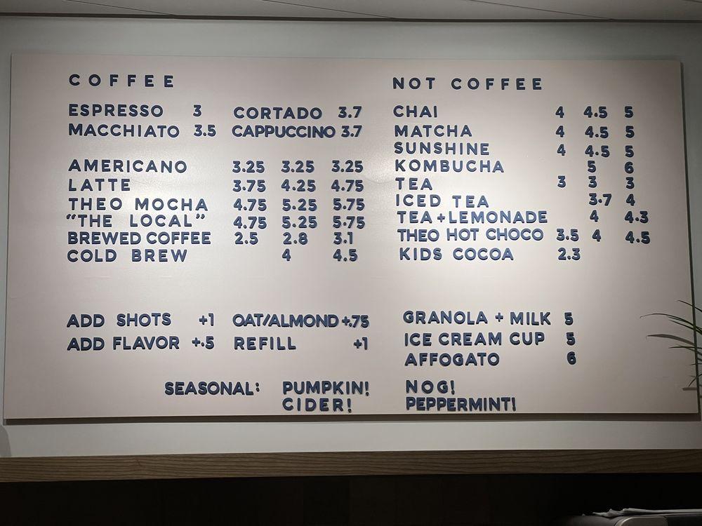 Carta del café Sidekick Coffee, Woodinville
