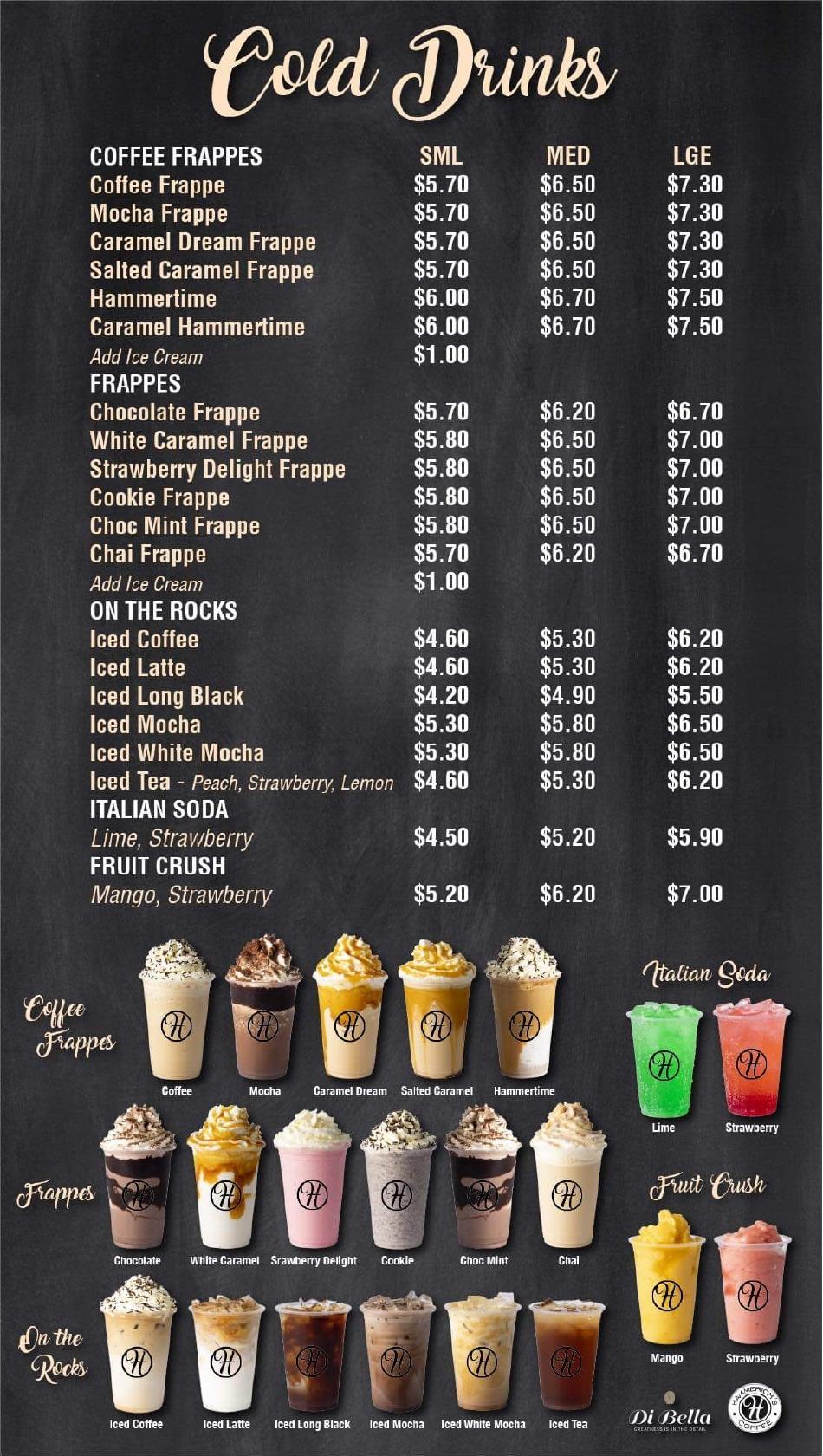 Menu at Hammerich's Coffee cafe, North Lakes