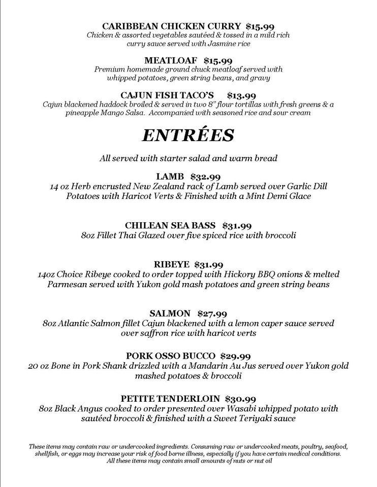 Menu at Lewisburg Hotel restaurant, Lewisburg, Main Street
