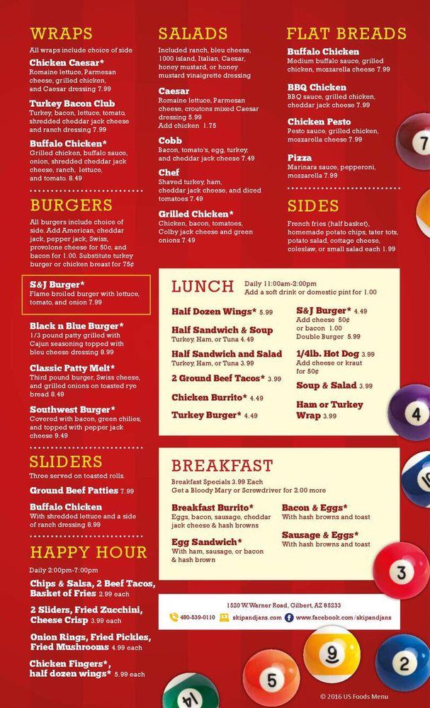 Menu at Skip & Jan's Sports Bar, Gilbert