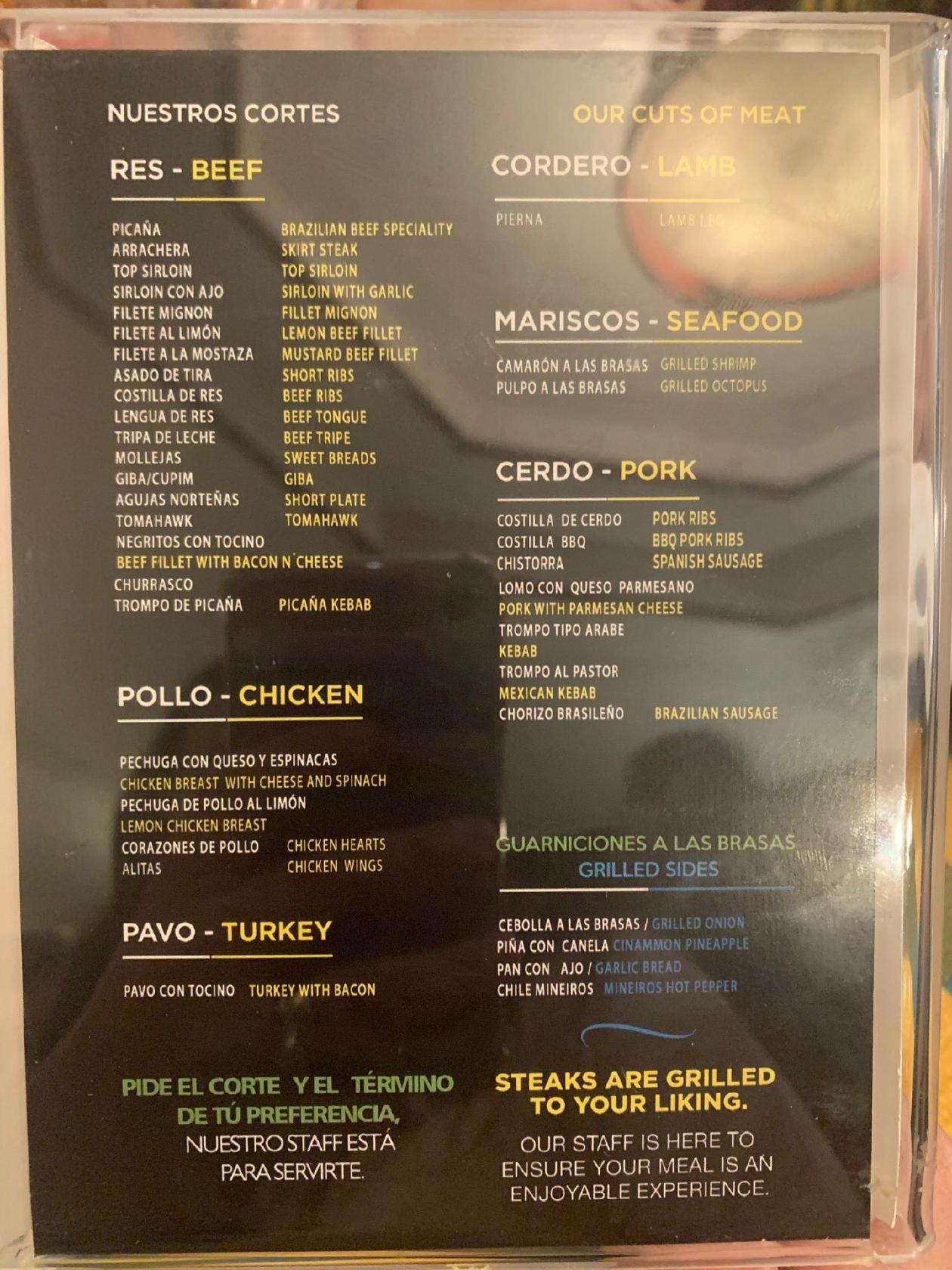 Carta Del Restaurante Mr Pampas Garza Sada Monterrey