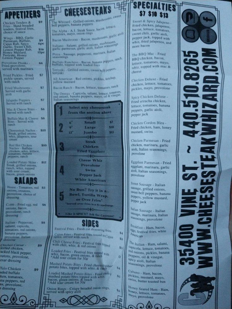 Menu at Cheesesteak Whizard Eastlake restaurant, Eastlake